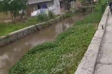 Saluran air di desa Kerta Mukti di bersihkan dari tanaman liar dan sampah